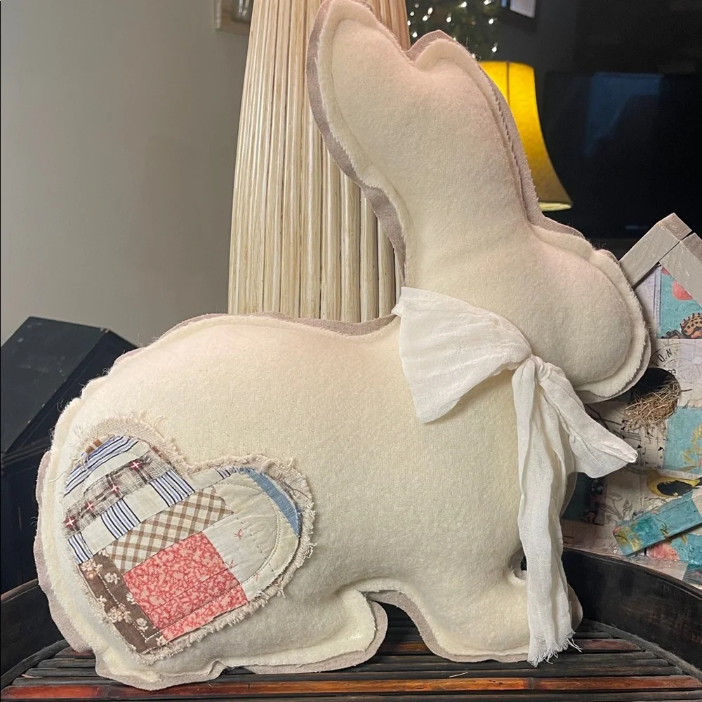 Homemade Charming Cream Bunny Pillow with Patchwork Quilted Heart